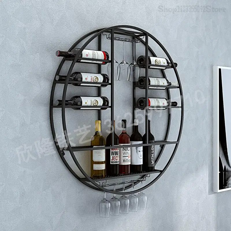 European Wall-mounted Wine Rack, Simple Modern Red Wine Rack, Iron Glass Cabinet, Restaurant Living Room Wall