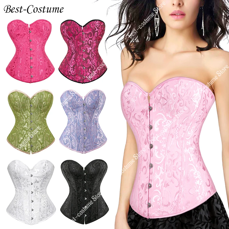 Corsets For Women Lingerie Vintage Floral Jacquard Brocade Corset Bustier Plus Size Women Sexy Corset Gold Green Red
