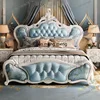D80 Simple Headboard Double Bed Wood European King Size Living Room Double Bed Princess Modern Cama Matrimonial Bedroom Furnitur 2