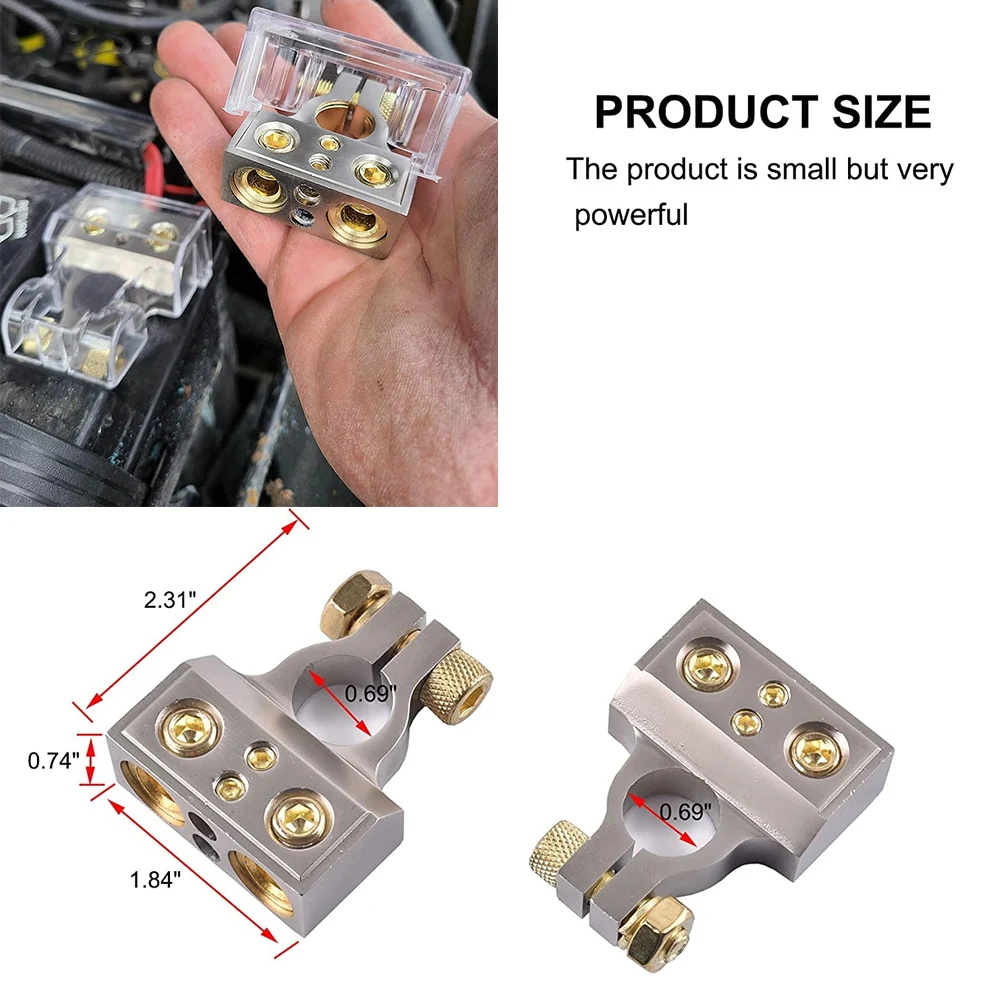 Car Battery Terminal Connectors 1 Pair 0/2/4/8/10 Gauge Outputs Positive Negative Battery Terminals Clamps Kit with Clear Covers
