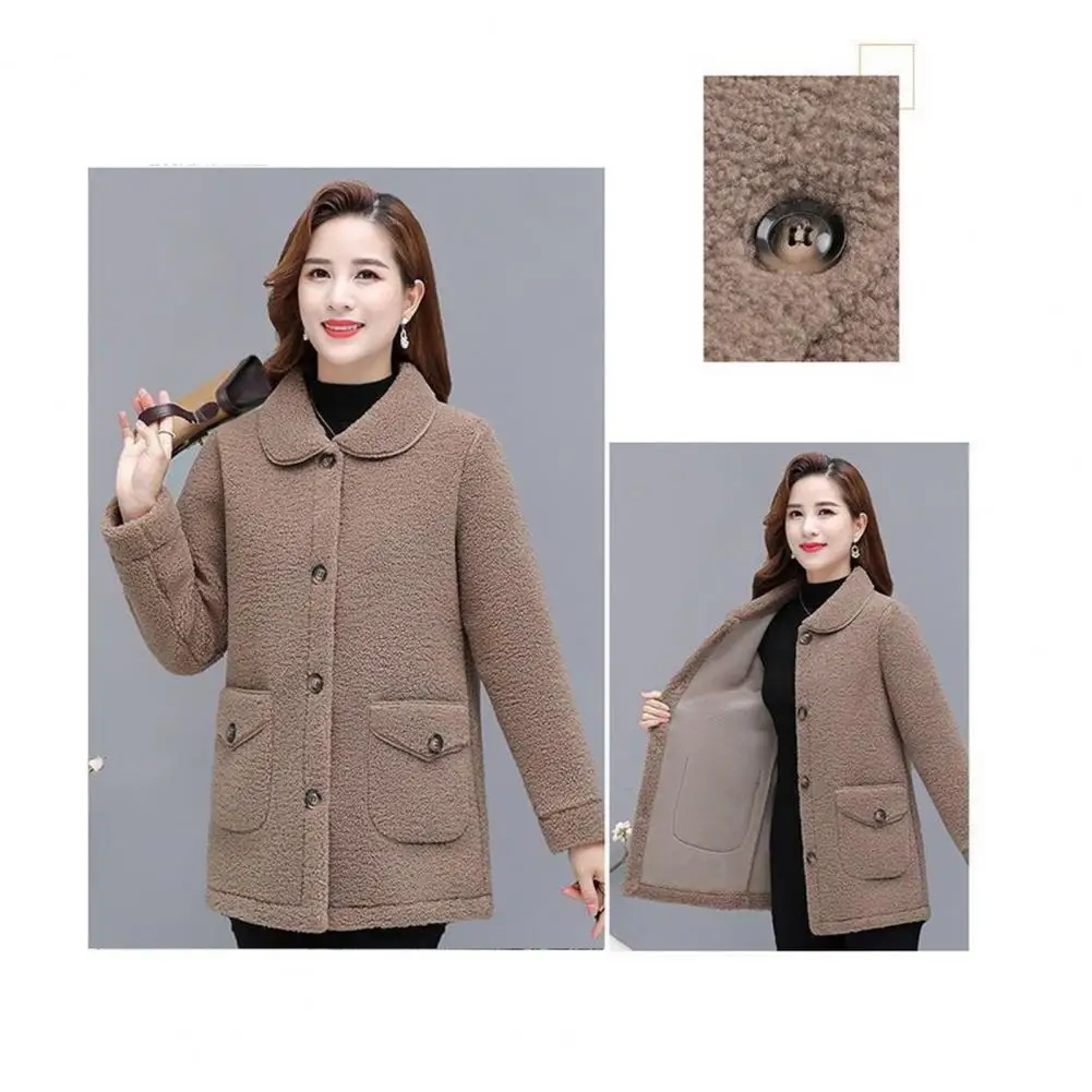 

Casual Style Women Outerwear Women Jacket Stylish Women's Winter Coat Thickened Single-breasted Cardigan with Soft Pockets Lapel
