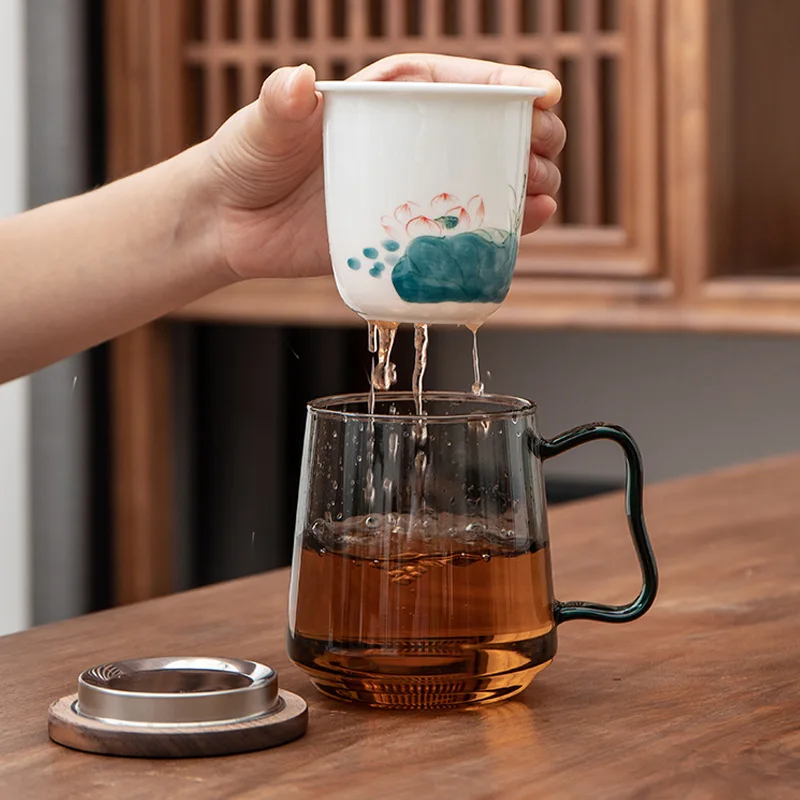 Set of 6 Glass Mugs with Handles, Clear Glass Teacups Infusion Mug