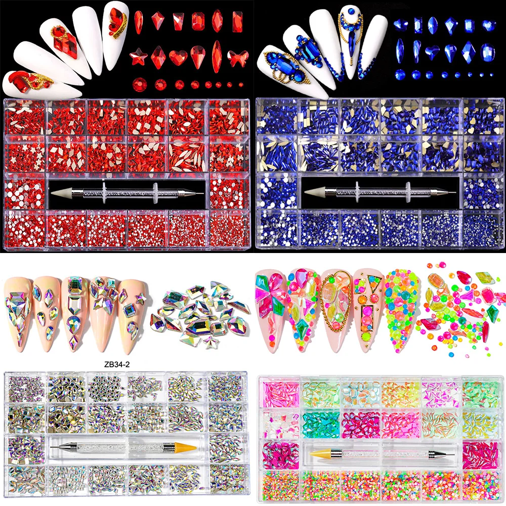 

Luxury AB Crystal Diamonds Nail Art Rhinestones Nail Charms Set 3D Shiny Glass Gem Stones Nail Decoration Accessories