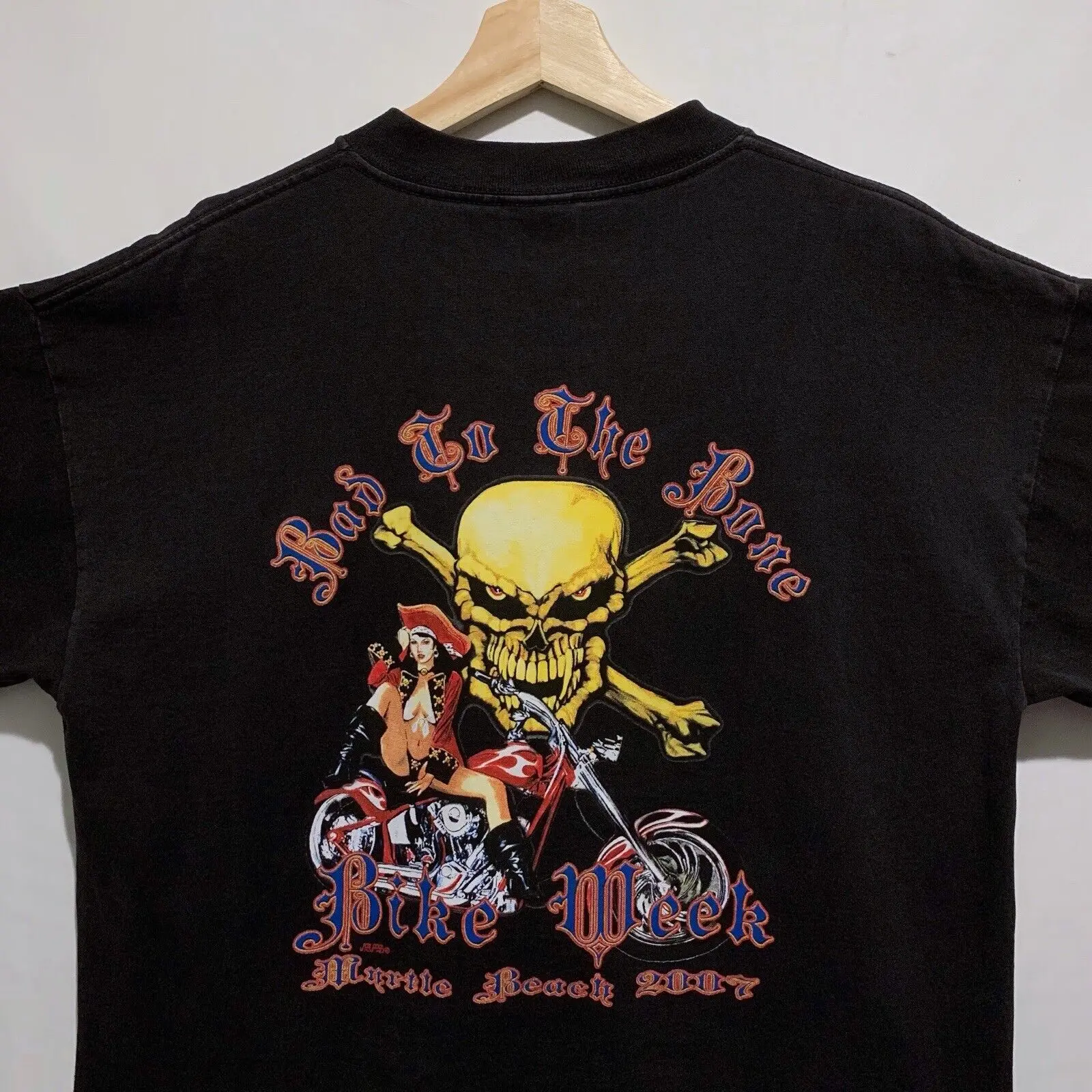 Vintage Bad To The Bone Bike Week Rare T Shirt Taglia Medio Nero Maniche Lunghe O Corte