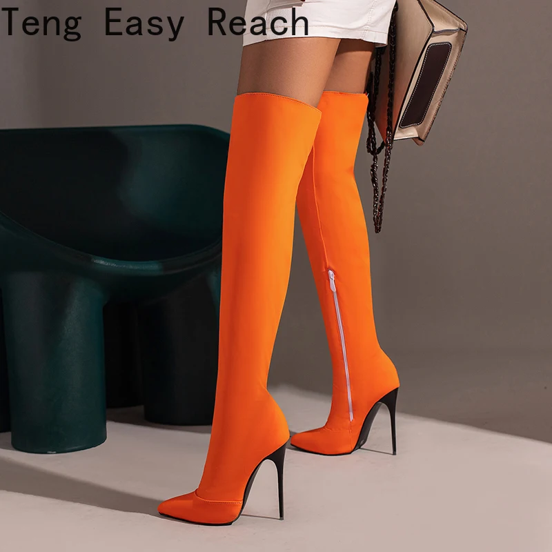2022 Black Sexy Over The Knee Boots Women Thin Heels Pointed Toe Zipper Thigh High Boot Winter Nightclub Party Stripper Shoes