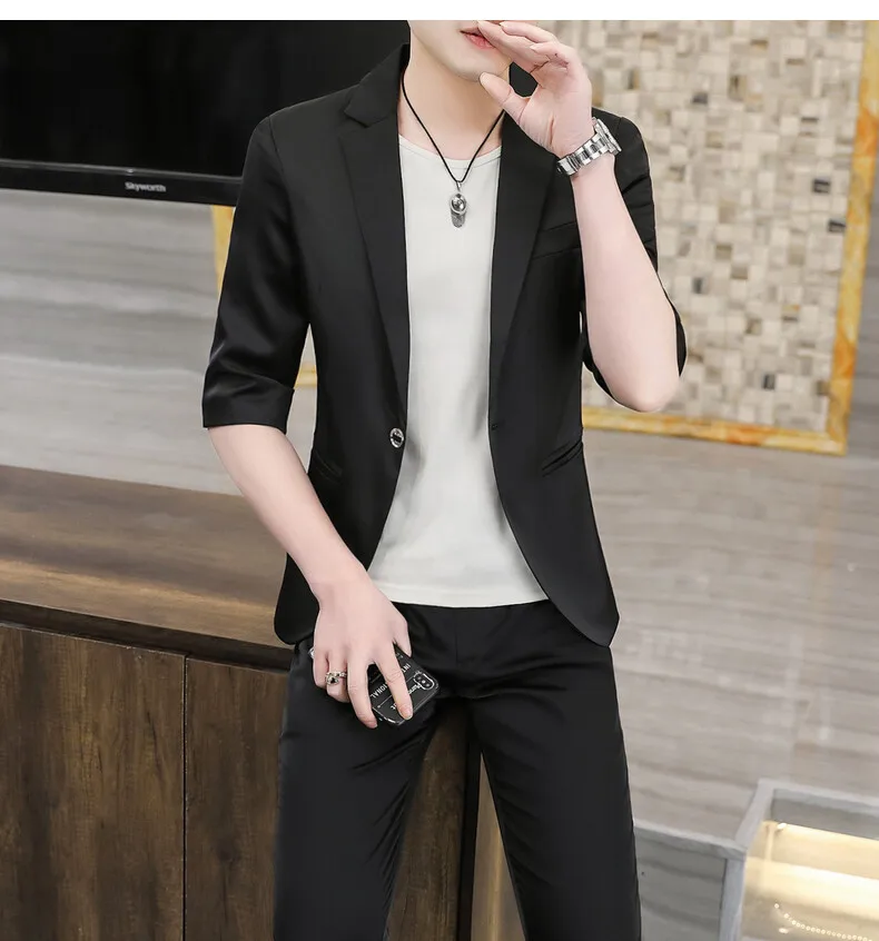 Business Casual Einknopf-Anzug Herren-Sets 2026 Sommer Einfarbig Slim Fit Kurzarm-Blazer & Hosen Zweiteiliges Set Kleidung – Detail 15