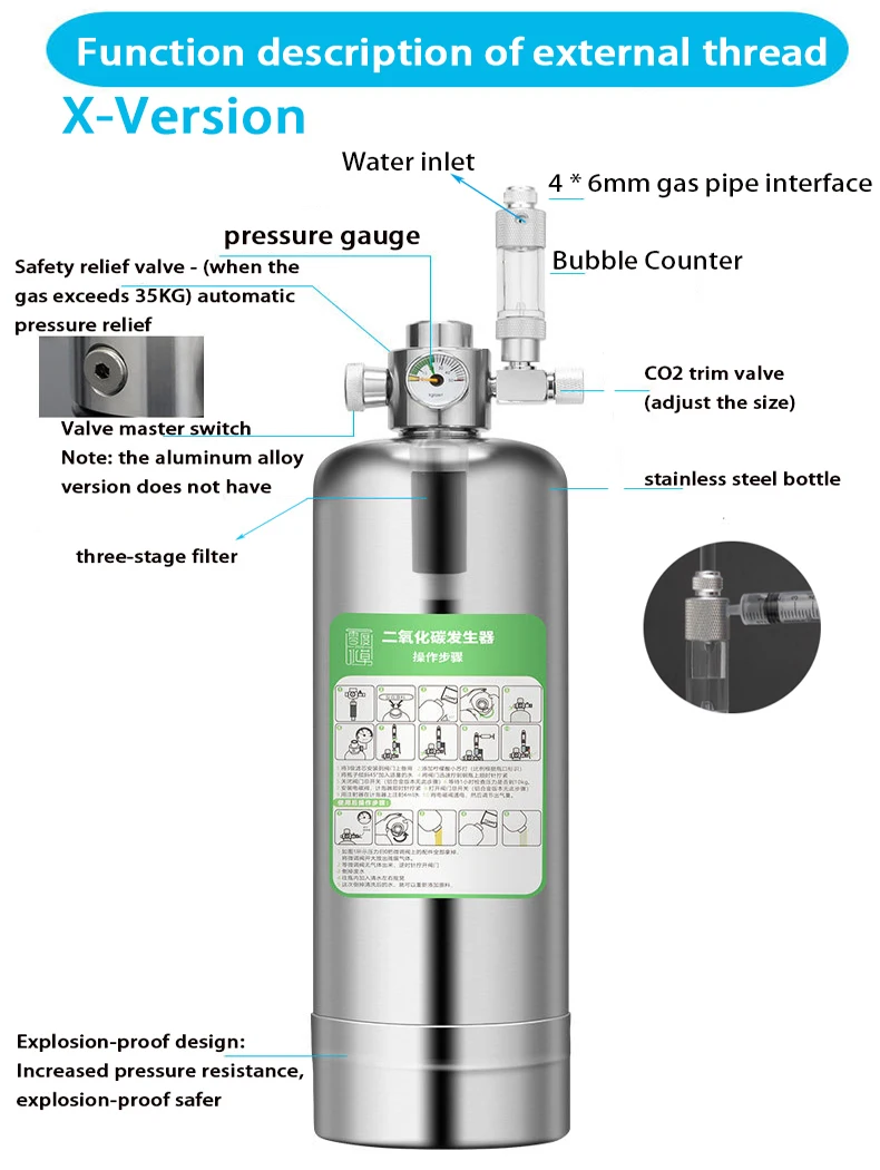 Akvárium DIY CO2 vyvíječ nerez ocel cylindr vyvíječ hanebný materiál reakce cylindr ryba komora vodní plantco2supply