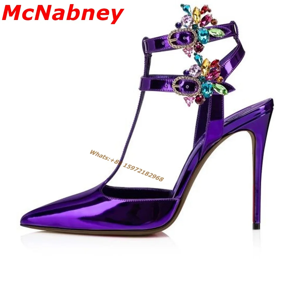 Open Toe Pump With One Stud Diamond Patent Purple Leather 130MM