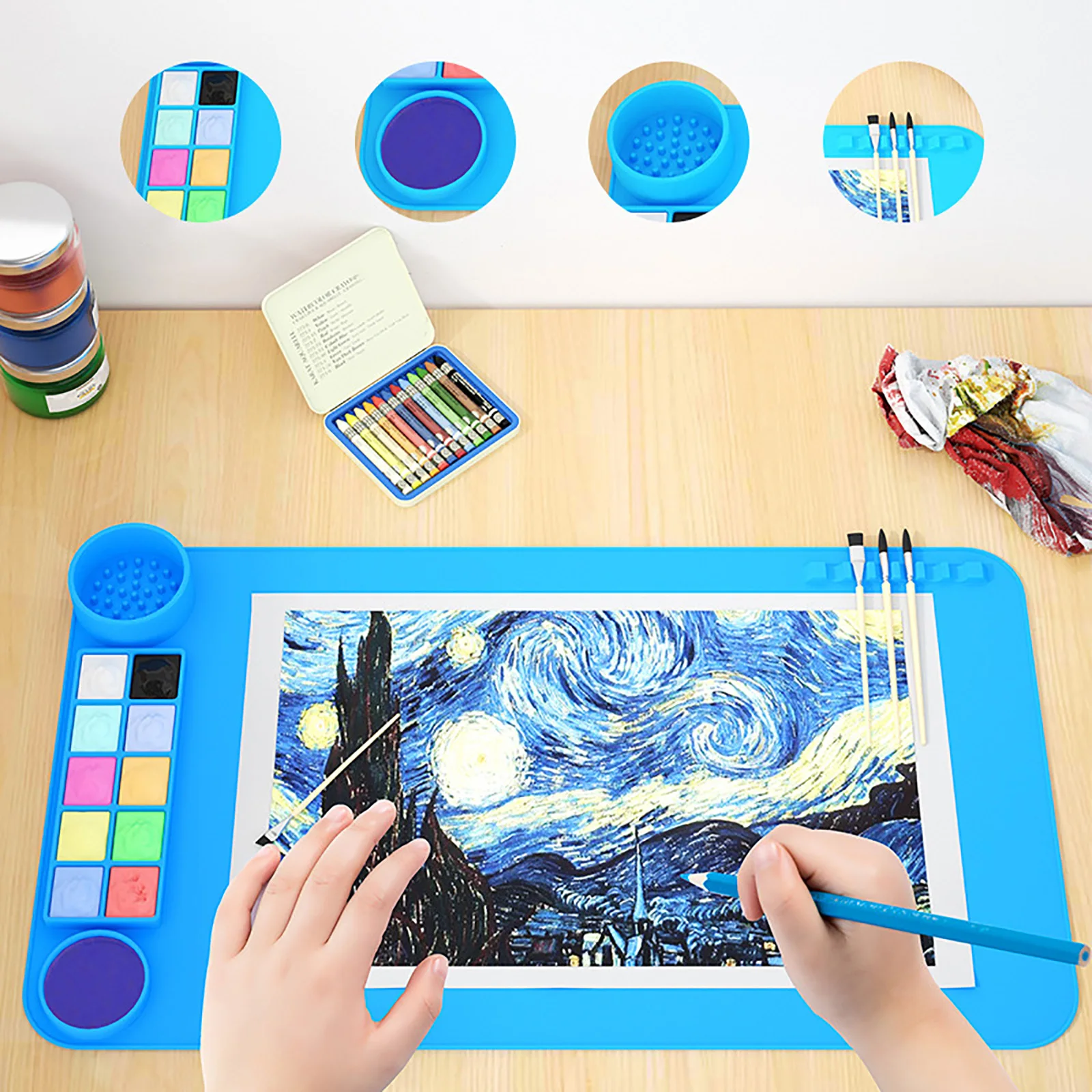 Large Silicone Drawing Board Kids Graffiti Drawing Board Clay Mat with Cups and Pen Holder for Painting Art Clay DIY Creations mold oil painting board clay mat non stick drawing board resin casting painting mat table mat silicone mat placemat