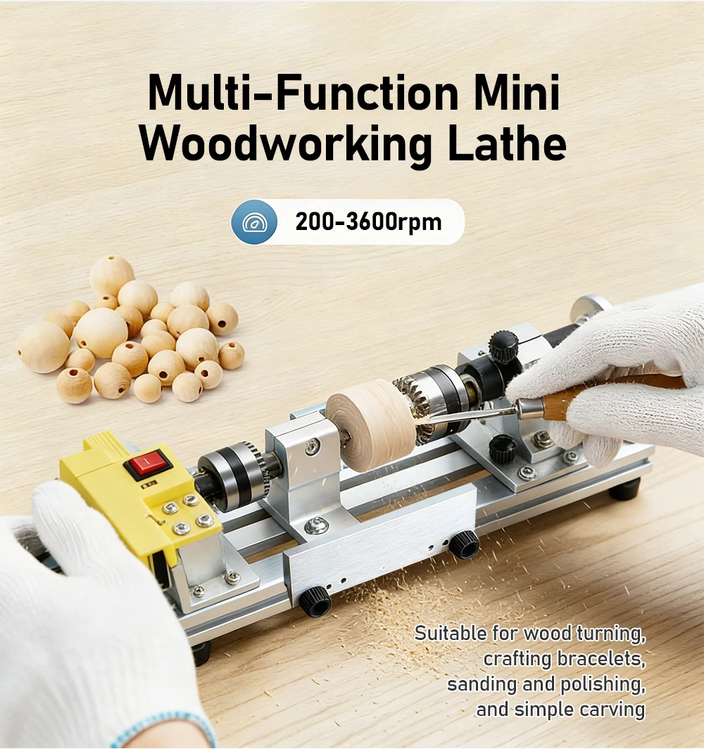 Multifunctional Mini Lathe Bead Polisher Grinder 200-3600RPM Variable Speed Wood