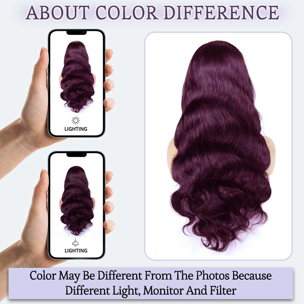 200% Density 13X6 Dark Purple Colored Body Wave Lace Front Wigs Pre Plucked Glueless 13x4 Long Wavy Lace Frontal Wigs For Women 3