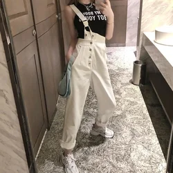 Korean Fashion High Waist Denim Strap Jumpsuits Pants For Women 2023 New Loose Fashion Versatile Casual Rompers