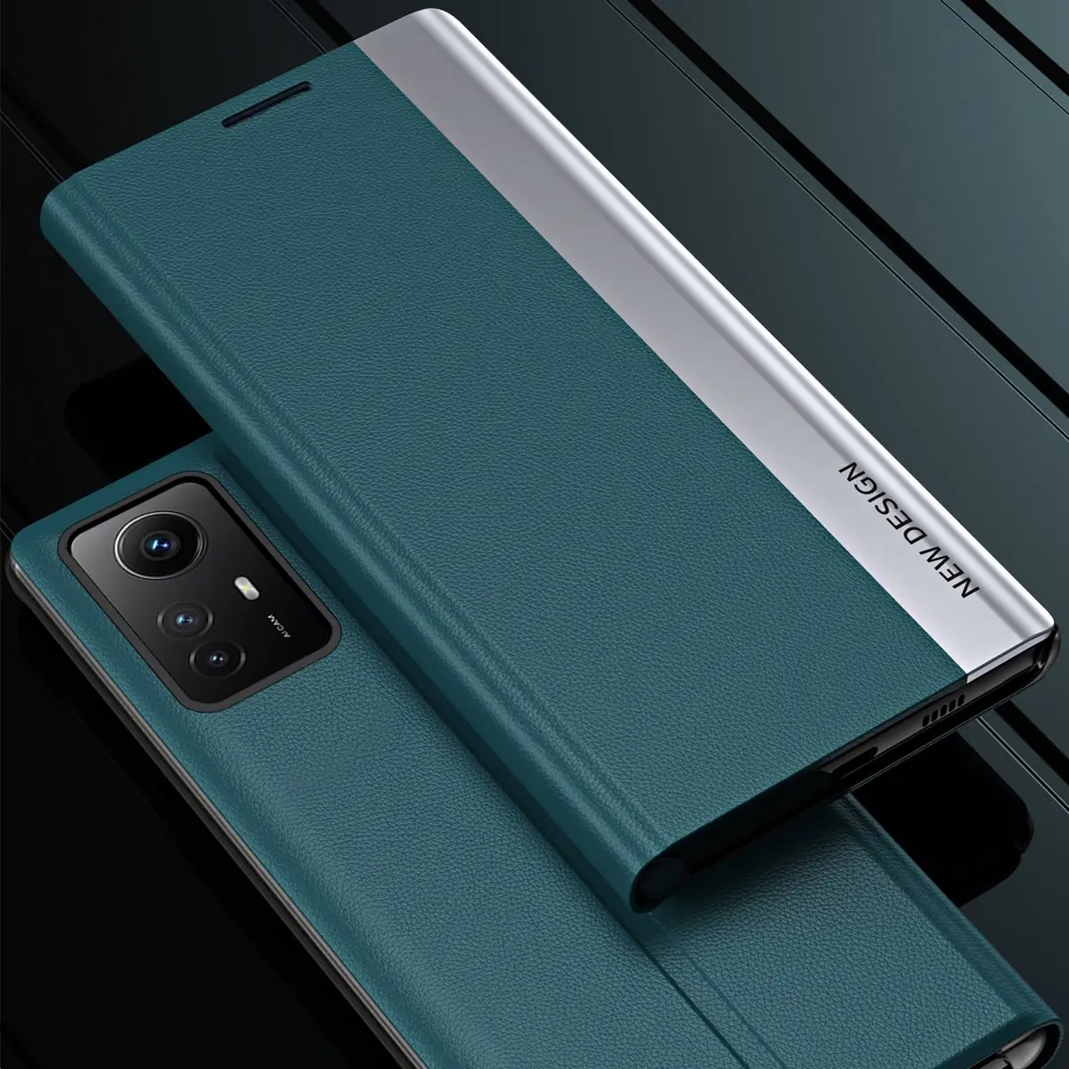 Premium Litchi Leather Shockproof Flip Case with Side Window & Stand Feature