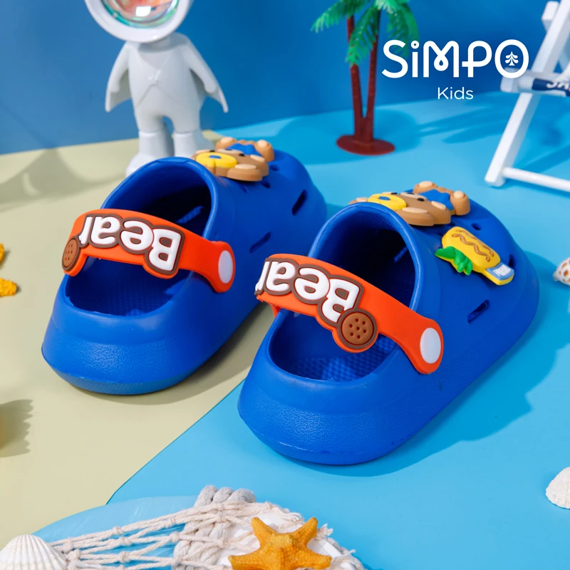 Sandals For Girls & Boys Cartoon Bear & Rabbit Charms Slip On Closed Toe Clogs Lightweight Anti-slip Hollow Kids Garden Shoes