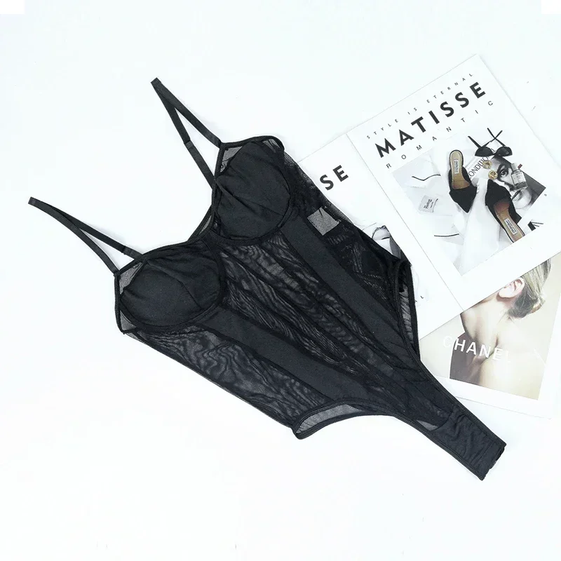 Women Lingerie Bra Black Skinny See Thorugh One Pieces Bodysuit For Women Sexy Adjustable Strap Padded Push Up Bra Romper Playsuits ventilate
