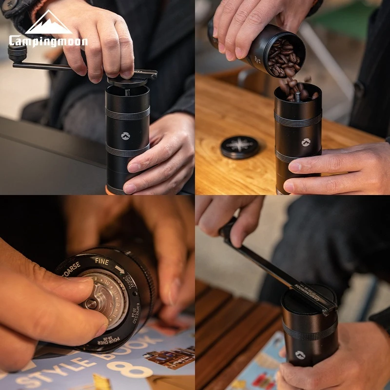 Campingmoon-مطحنة قهوة يدوية سوداء ، مخمرة يدويًا ، تخييم خارجي ، إيطالي ، تصميم جديد ،