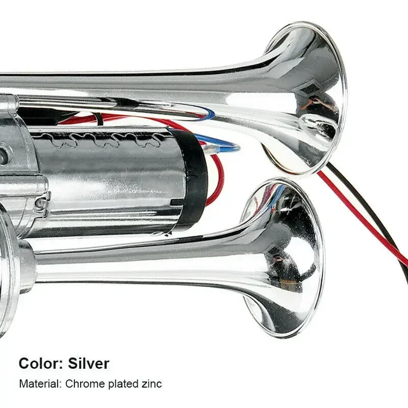 Super Loud 600DB Dual Trumpet Train Horns for Trucks 12V Stainless Steel Electric High Decibel Chrome Finished Car Speaker with