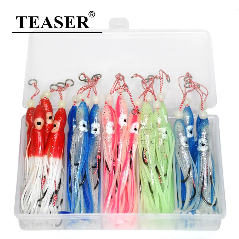 TEASER 5 Stück Assist-Haken mit Tintenfischröcken Inchiku Assist-Haken Große Jig-Krake-Tintenfisch-Snapper-Jighaken 12 cm weicher Köder – Detail 13