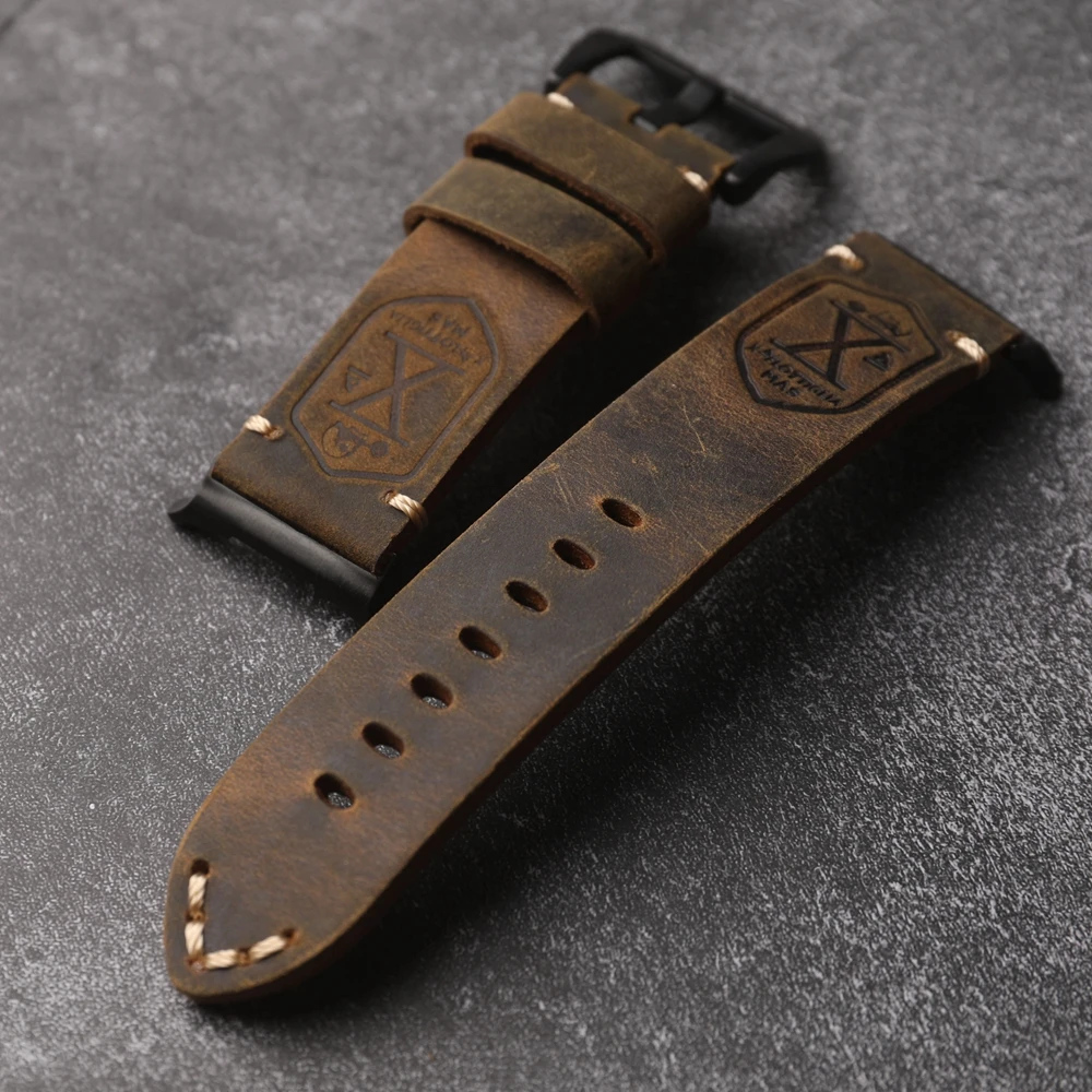 Premium Handmade Brown Vintage Leather Strap for Men, 47MM Cowhide Bracelet Design