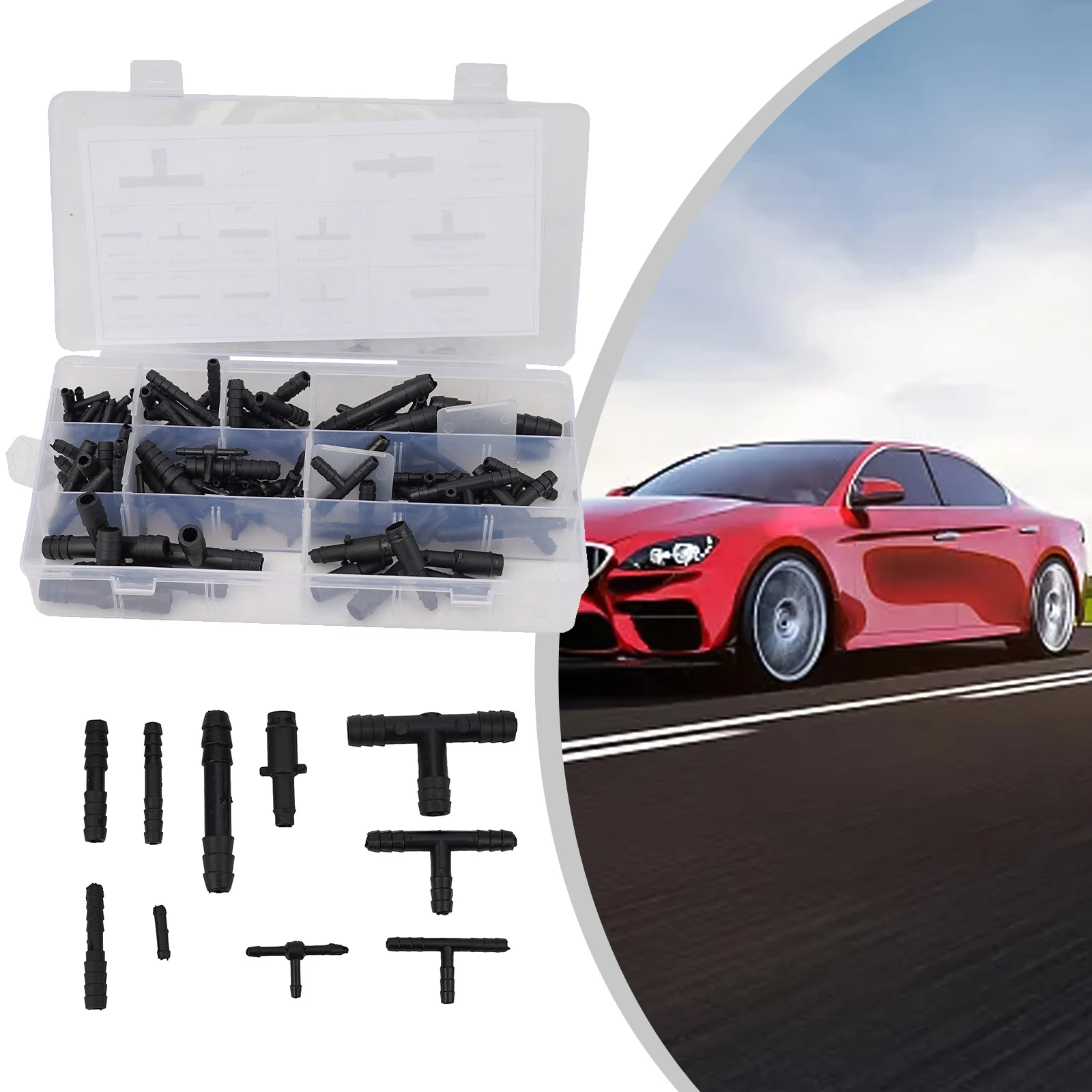 

Automotive Vacuum Tubing Connector Smooth Inner Wall Heat Resistant Nylon Material 113PCS Assortment Kit Convenient Case