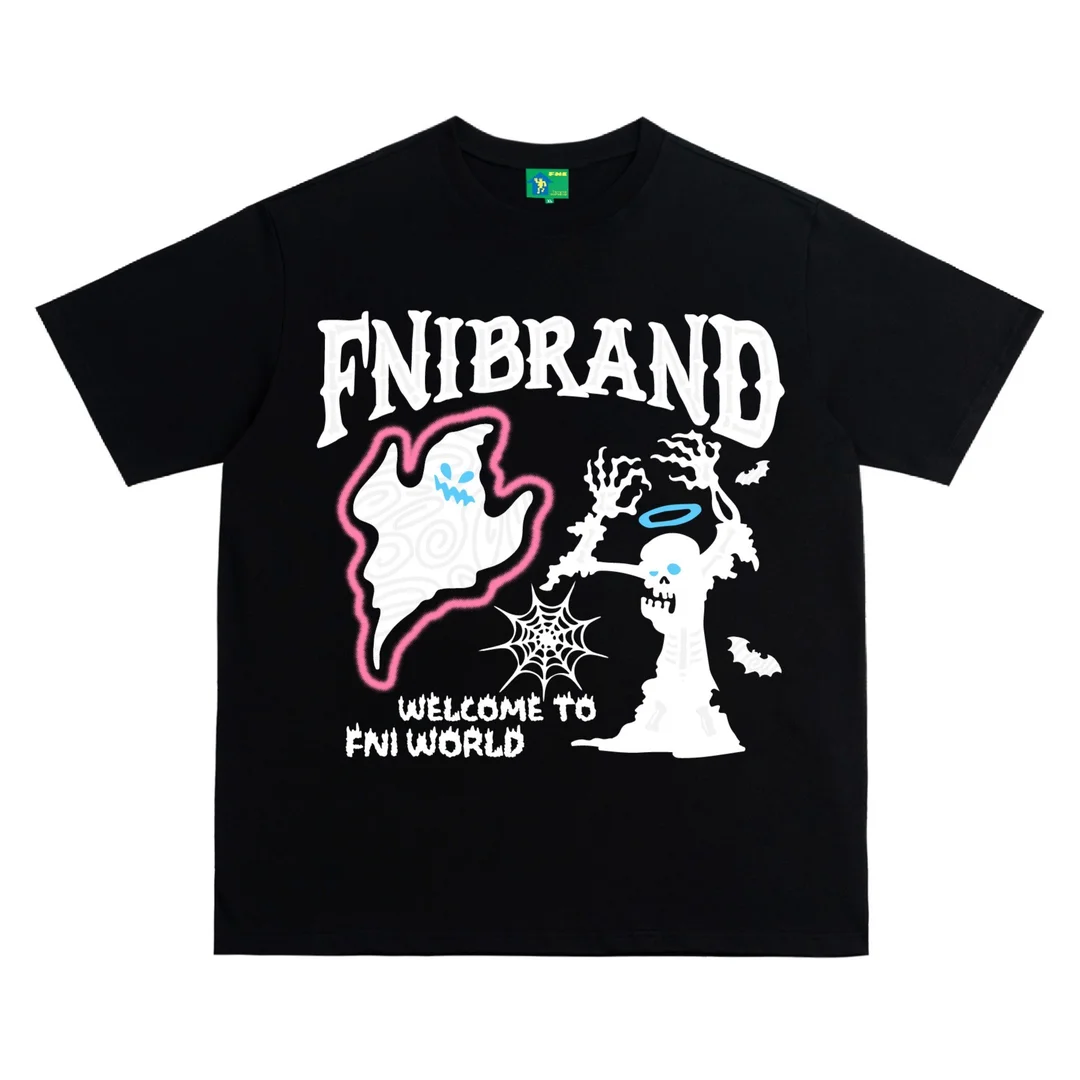 

Cotton High Street Short Sleeve Phantom Forest Ghost Printed Casual T-Shirt Retro Harajuku Y2K Couple's Oversized T-Shirt