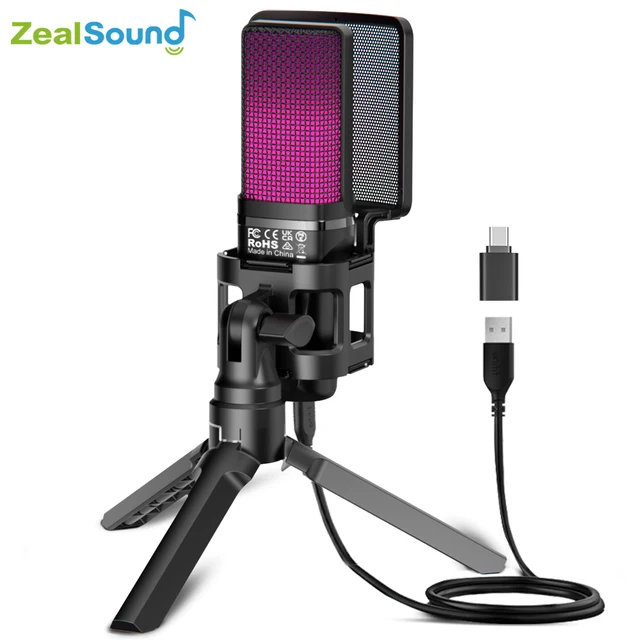 Zealsound RGB USB Condenser Gaming Microphone Computer Professional
