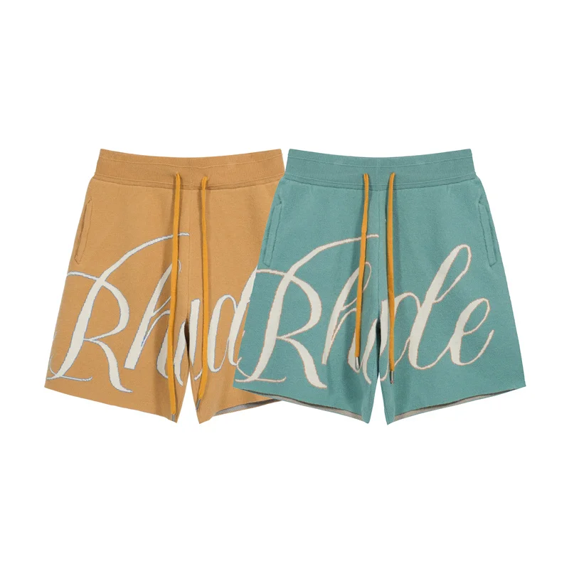 

Correct Version RHUDE Letters LOGO Jacquard Drawstring Wool High Street Shorts Men's Women's Loose Casual Athletic Shorts