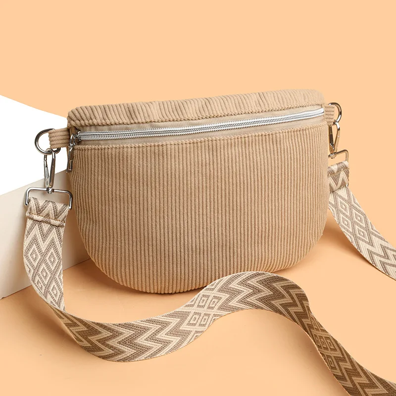 Hot Selling Corduroy Waist Bag Large Capacity Versatile Simple Wide Strap Chest Crossbody Coin Purse