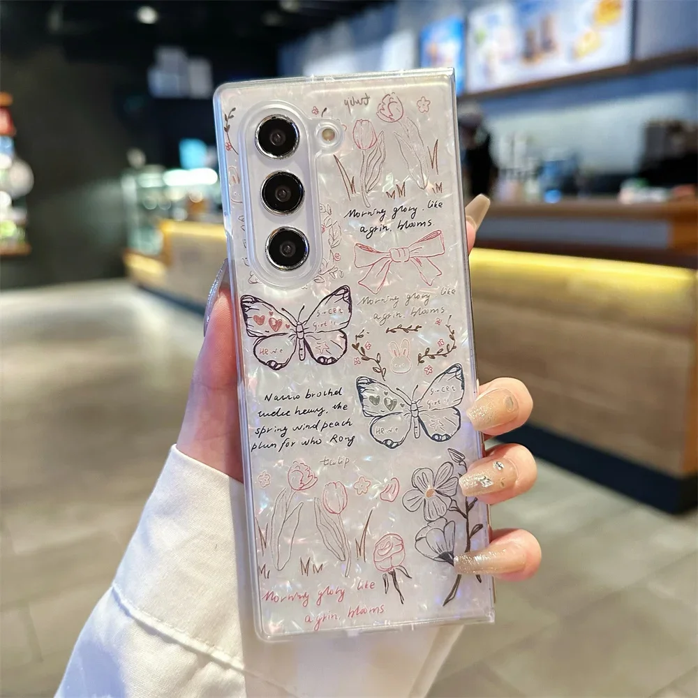 Luxury Shell Butterfly Fold Case - Cartoon Flower Slim Shockproof Cover