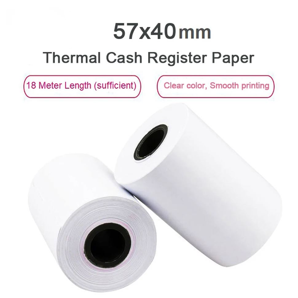 2 Rolls 18 Meter Length 48g Thin Thermal Paper Roll 57x40mm Cash Register Thermal Receipt Paper Roll for Supermarket POS Printer