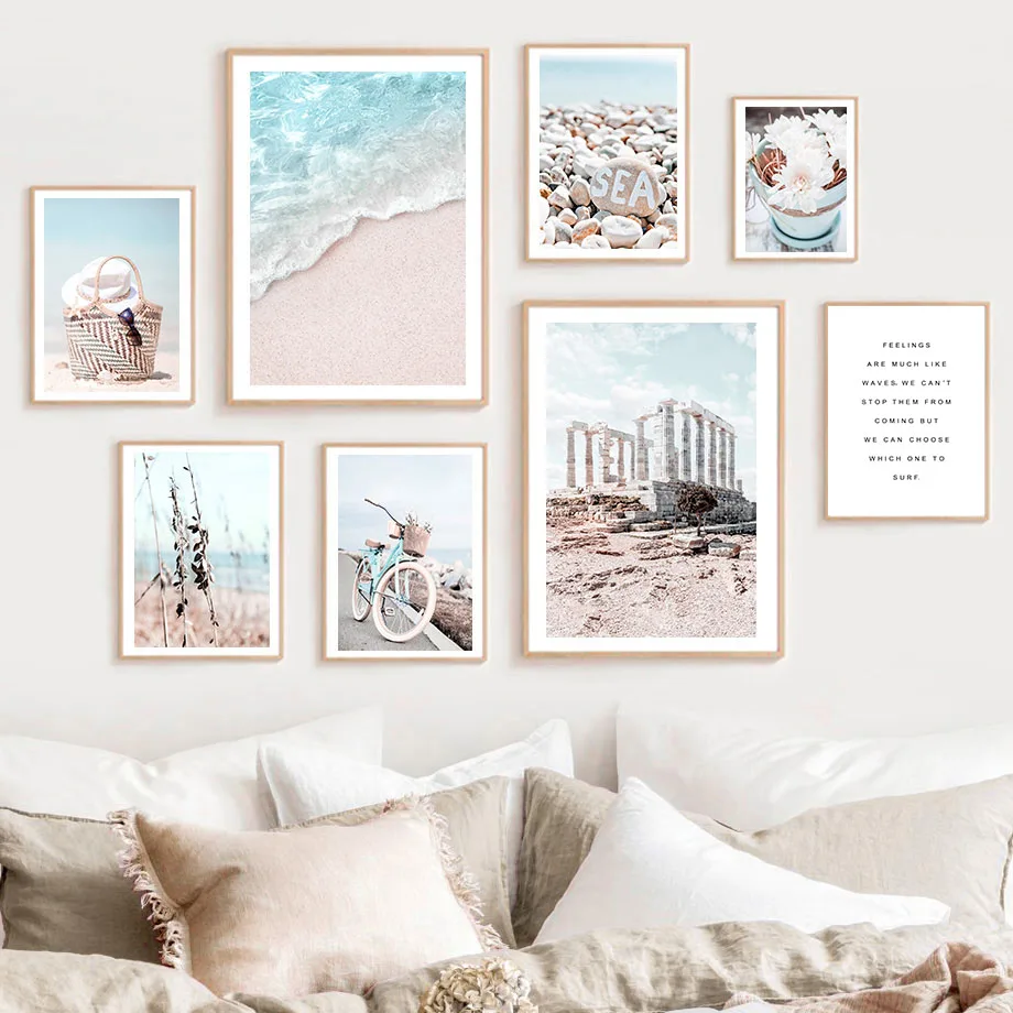 

Beach Waves Lighthouse Pebbles Bicycle Flowers Seascape Poster Nordic Wall Art Print Canvas Painting Pictures For Bedroom Decor