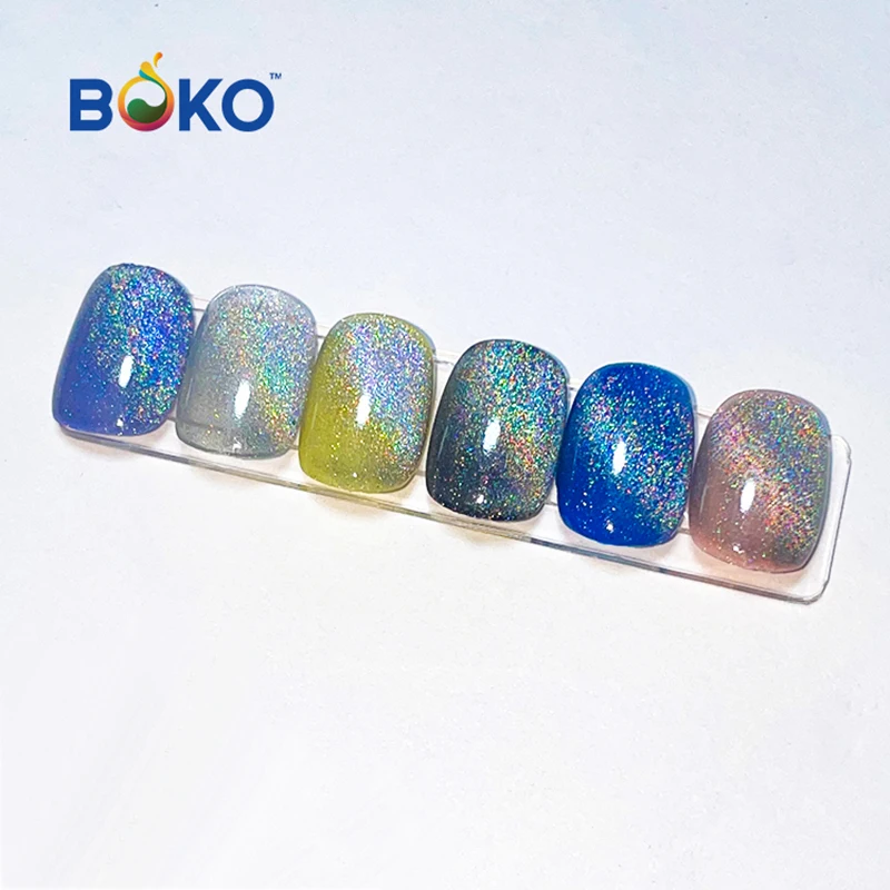 BOKO Hot Selling Rainbow Holographic Gel Nail 9D Laser Cat Eye Effect Polish Magnetic Original Pigments 0.2g/PC