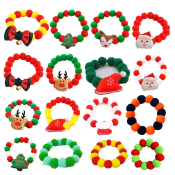 Elastic Plush Pom Ball Pet Collar Christmas Decoration Dog Bowtie Cat Necklace Pet Cat Bow Dog Grooming Accessories