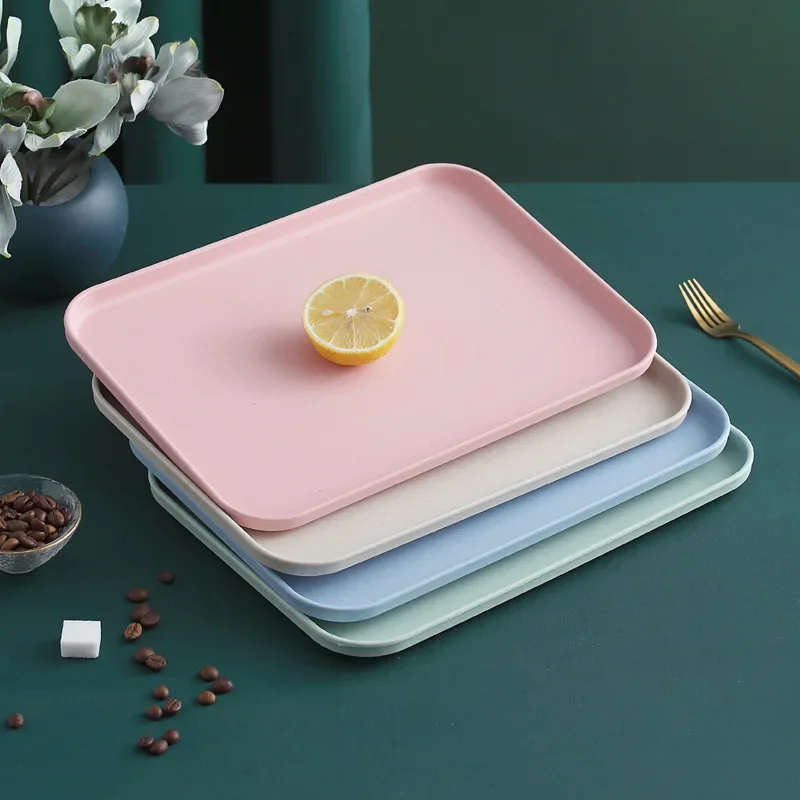 Rectangular Tray Wheat Straw Eco-friendly Bread Pan Plastic Storage Tray Cup Food Small Object Living Room Organizer Kitchen 2