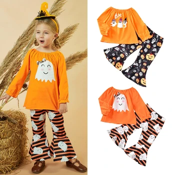 6M-3Y Fashion Baby Girls' Halloween Suit Kids Set Two Pieces Cartoon Print Girl Top And Bottom Set Children Halloween Outfit Set 2