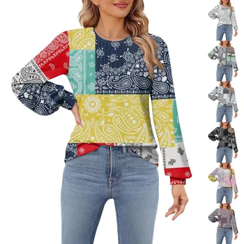 Print Fashion Casual Simple T Shirts Plus-Size Long Sleeve Loose Shirts Women'S Round Neck Shirts Top Autumn Long Sleeve T-Shirt 2