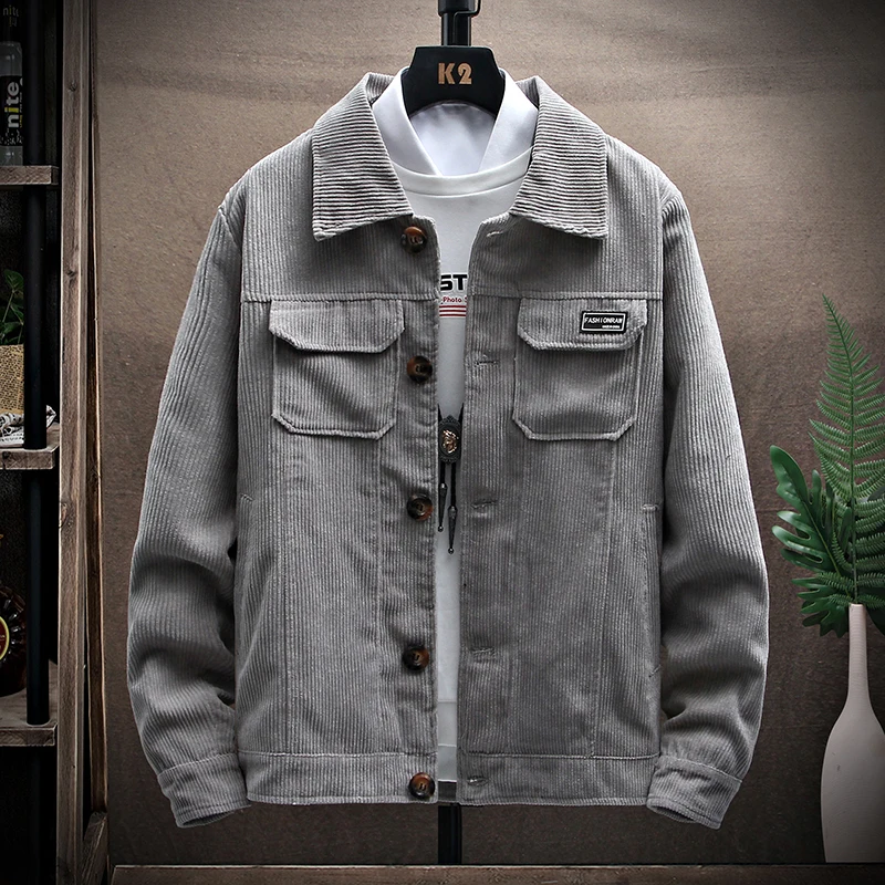 

Corduroy Men's Casual Jackets 2023 Male Soft Overcoat Hiking Outdoor Turn Down Coat Trim Casual Male Clothing Autumn