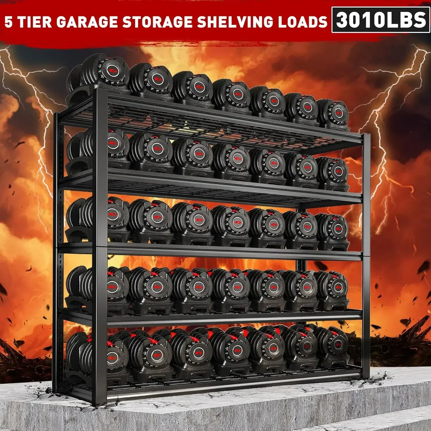 48.2''W Garage Shelving Heavy Duty Loads 3010LBS Garage Storage Shelves Heavy Duty Shelving 5 Tier Adjustable Metal Shelving 4