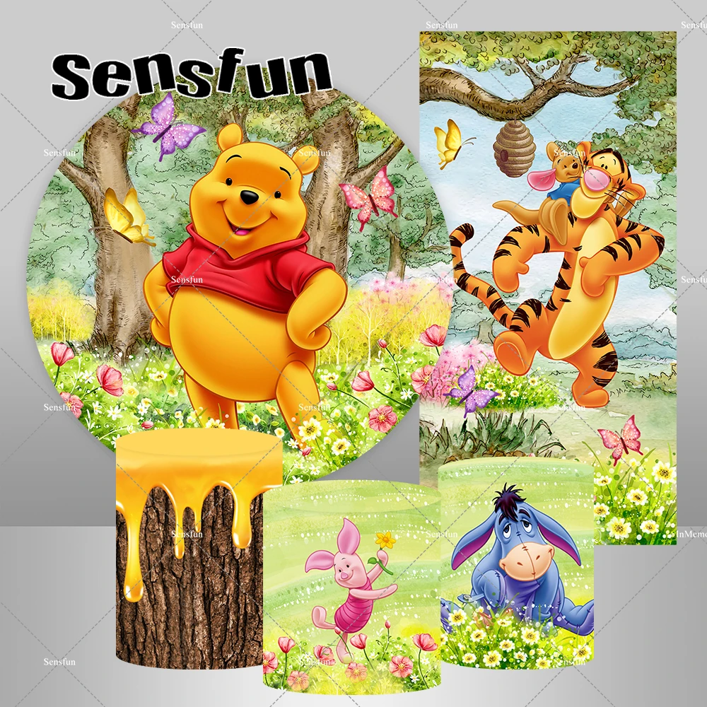 

Мультяшный круглый фон с изображением Винни-Пуха медведя для детской вечеринки в честь первого дня рождения с изображением тигра прямоугольные фоны