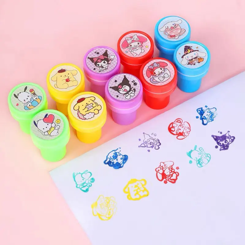 Sanrio Self-Ink Stamps 10Pcs/Set Cute Hello Kitty Kuromi Melody Cinnamoroll Face Seal Diy Painting Photo Album Stamp Kids Toys self ink stamps