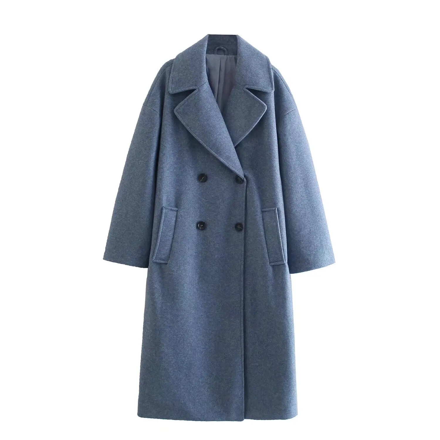 thumbnail image 1 of HH TRAF Abrigos de invierno de moda para mujer, lisos, cuello vuelto, mangas largas, bolsillos, doble botonadura, elegante abrigo suelto para mujer, 1 of 5