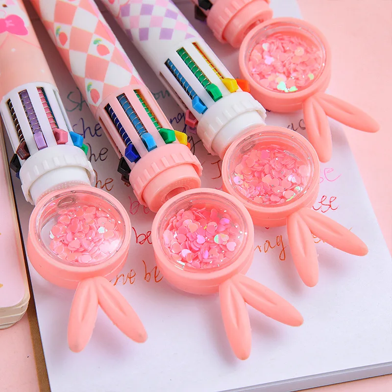 어린이 학생용 반짝이는 스팽글 볼펜, 귀여운 토끼 토끼 다채로운 잉크 젤 펜, 쓰기 도구, 학교 사무용품