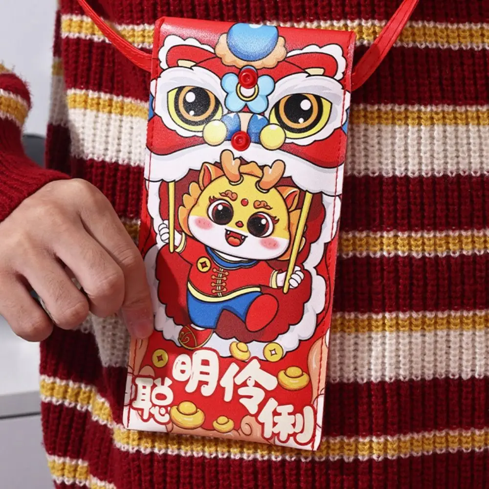 

PU Leather Chinese Dragon Plush Coin Purse Cute Cartoon Red New Year Coin Purse Plush Toys Gift Envelope Lucky Wallet Kids