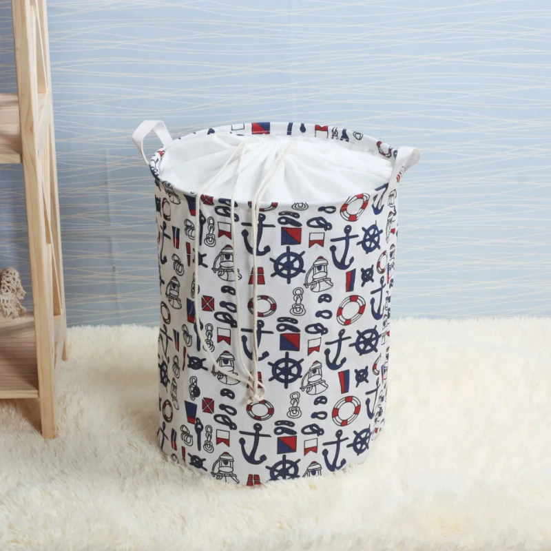 Drawstring 라이닝과 새로운 패션 인쇄 세탁 바구니 휴대용 접이식 저장 가방 어린이 장난감 더러운 옷 바구니