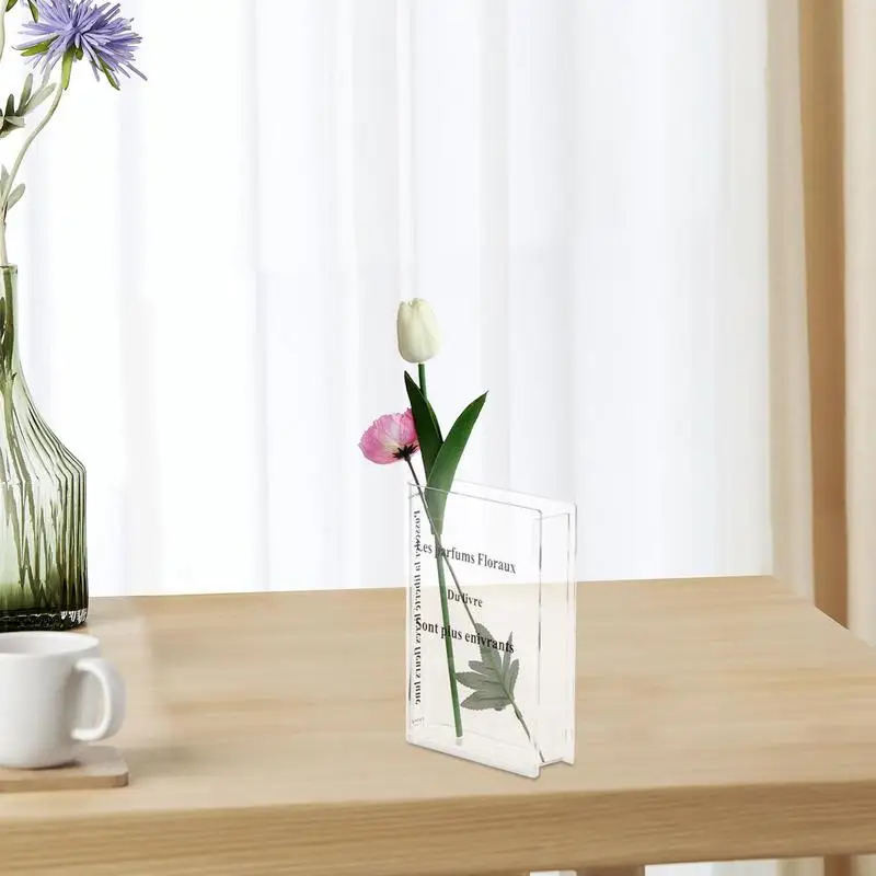 Glass Book Vase Acrylic Clear Book Shaped Unique Vase Artistic And Cultural Flavor Home Decor Products Creative Shaped For Home 3