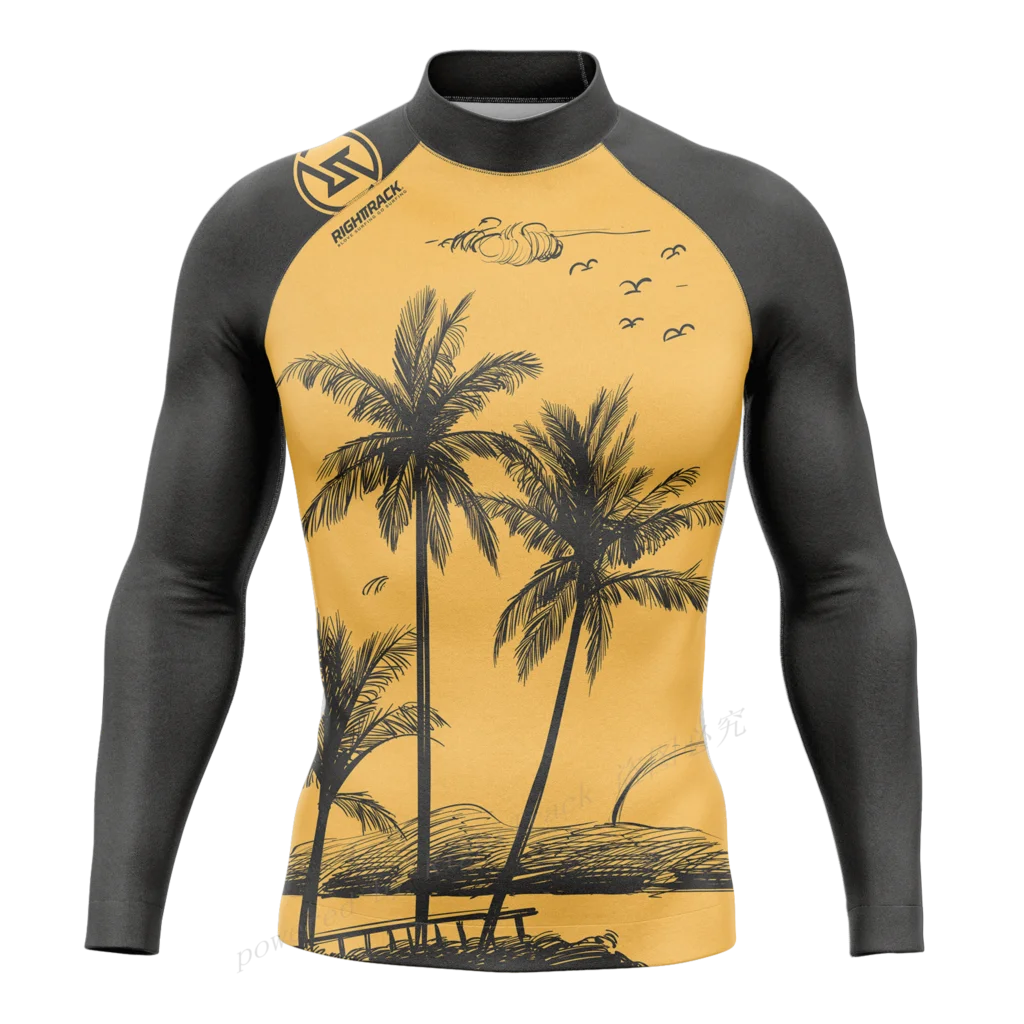 Hot Men\'s Rashguard Long Sleeve Surfing Shirts Sunscreen Lycra Fabric Surf Sweatshirt UV Protection RightTrack Swimwear
