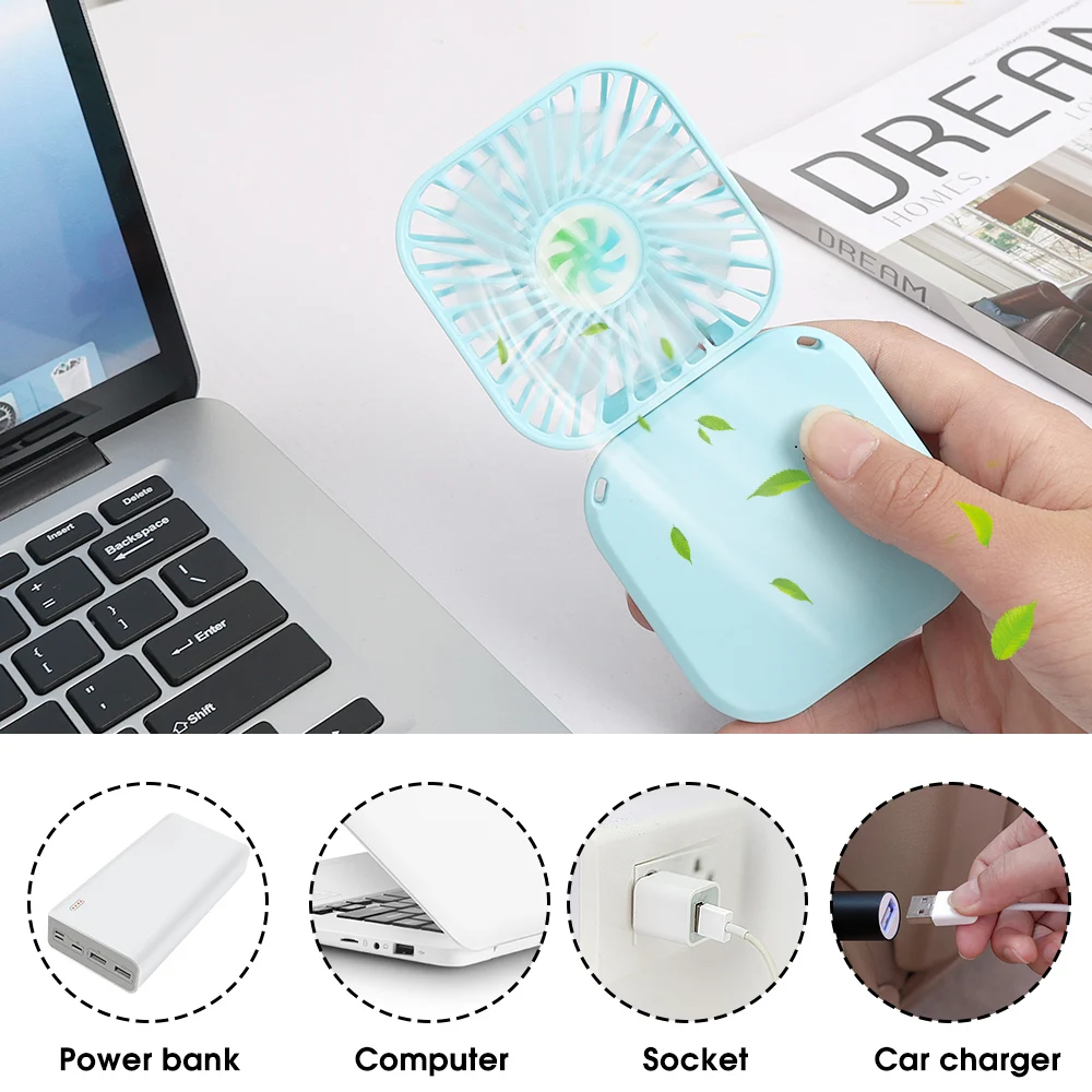Portable USB Fan Mini Air Cooler Summer Fashion 3 Mode Fan Rechargeable Office Home Outdoor Hanging Neck Handheld Desk