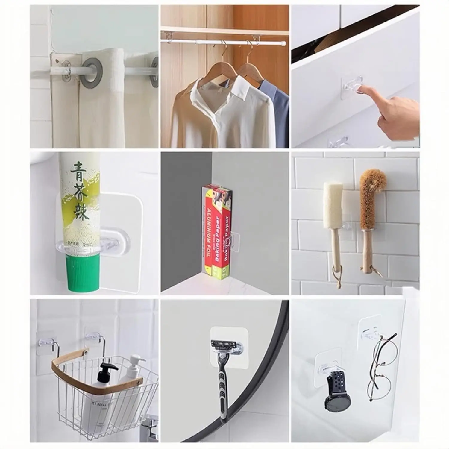 3/10PCS Adhesive Spray Bottle Hooks Wall Mounted Hanging Ring for Curtain Rod Holder Kitchen Storage Accessories Heavy Duty 3