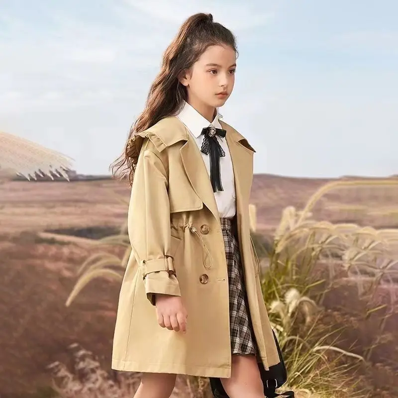 

Teen Girls Long Trench Coats England Style Children Windbreaker Jacket for Girl Spring Autumn Loungewear Kids Clothing for 3-12Y