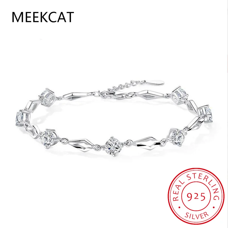 여성을위한 솔리드 Moissanite 테니스 팔찌 약혼 파티 선물을위한 실험실 다이아몬드 마름모 팔찌